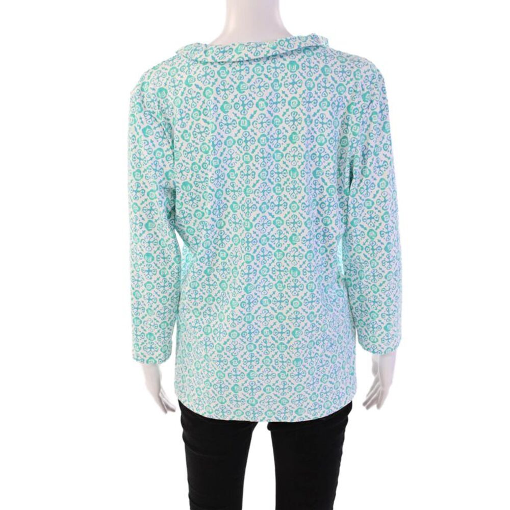 J. Mclaughlin Womens Abstract Print V-Neck Long Sleeve Blouse Top Blue Size XL - Picture 3 of 10
